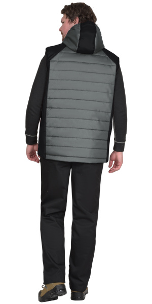 Жилет СИРИУС-УРБАН утепленный с капюшоном серый с черным