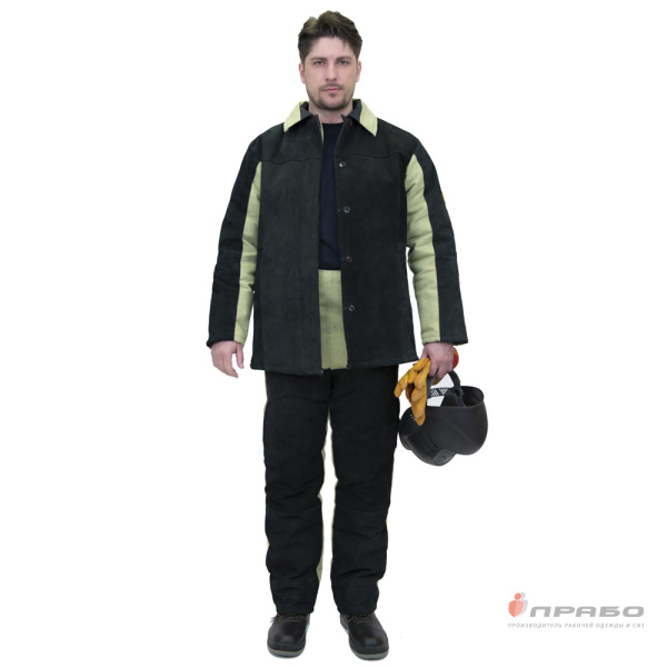 Костюм сварщика утеплённый со спилком чёрный/хаки (2,6м²) (куртка и брюки)