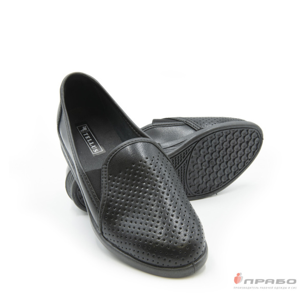 Туфли кожаные закрытые с перфорацией женские на подошве ПУ чёрные