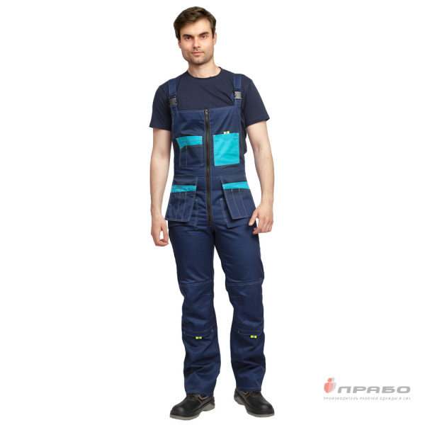 Костюм мужской "Бренд 2" тёмно-синий/бирюза (куртка и полукомбинезон)
