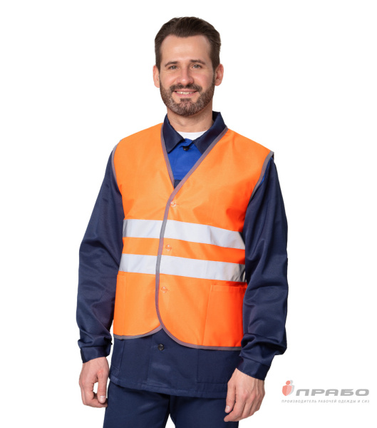 Жилет сигнальный "Спектр Лайт 1П" оранжевый на пуговицах для дорожных рабочих