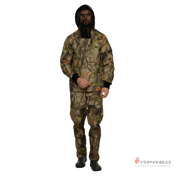 Костюм летний противоэнцефалитный камуфлированный тёмный лес из рипстопа