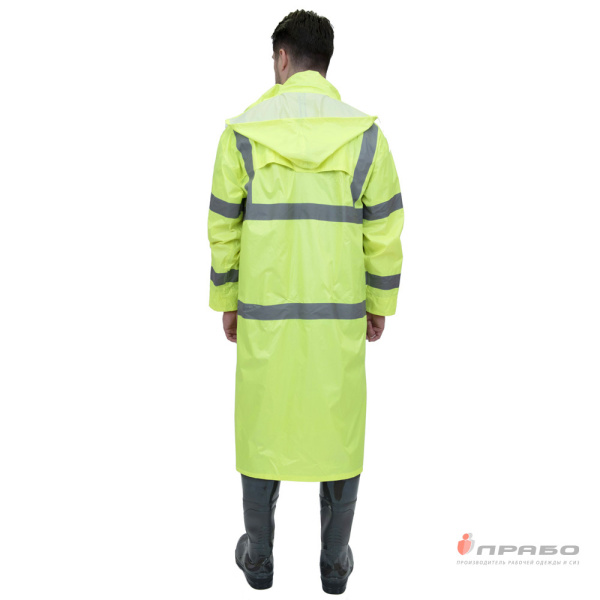 Плащ влагозащитный "Гроза СОП" лимонный с капюшоном и сигнальными лентами