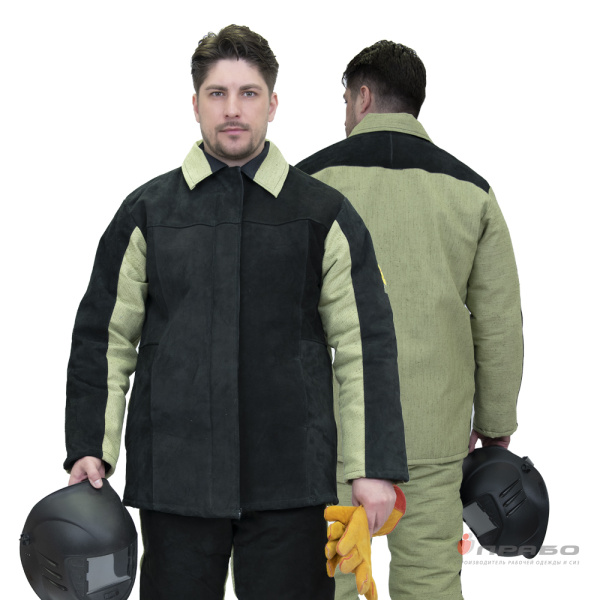 Костюм сварщика утеплённый со спилком чёрный/хаки (2,6м²) (куртка и брюки)