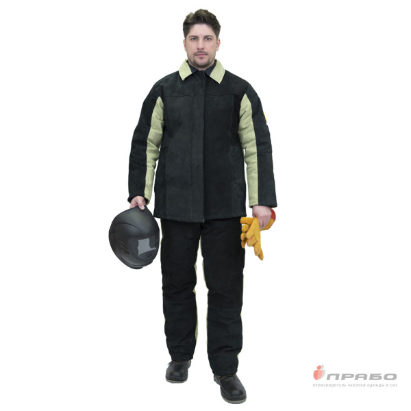 Костюм сварщика утеплённый со спилком чёрный/хаки (2,6м²) (куртка и брюки)