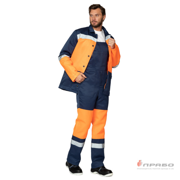 Костюм мужской "Трасса" оранжевый/т.синий (куртка и полукомбинезон)