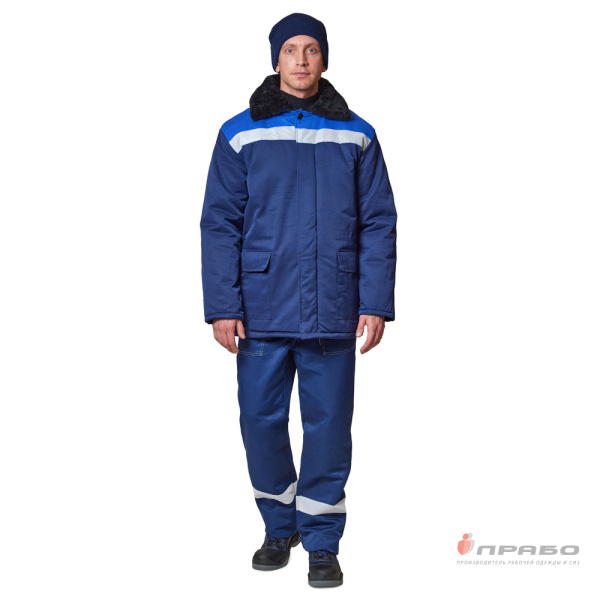 Куртка мужская утёпленная "Бригадир 1" СОП тёмно-синий/василёк