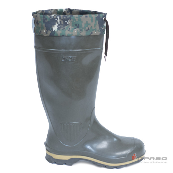 Сапоги ПВХ утеплённые "ПС 15 УМТ" с вкладышем (искусственный мех) оливковый/жёлтый