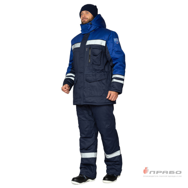 Костюм антистатический мужской утеплённый "Антистат" тёмно-синий/василёк (куртка и брюки)