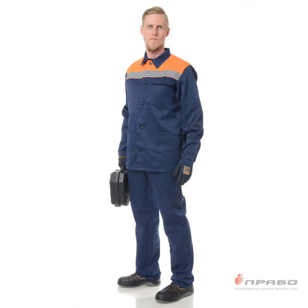Костюм мужской "Коммунальщик" синий/оранжевый (куртка и полукомбинезон)