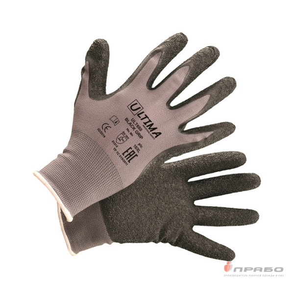 Перчатки нейлоновые с латексным текстурированным покрытием Ultima ULT650 Black Grip