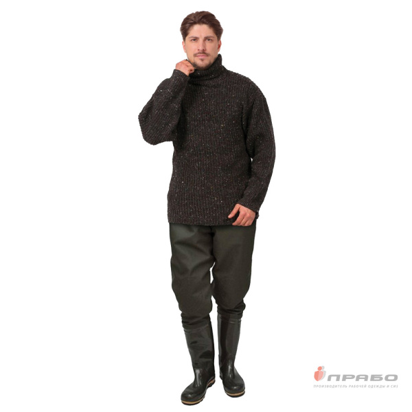 Свитер рыбака с двойным воротником и накладками на рукавах