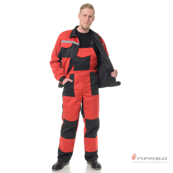 Костюм мужской "Бригадир 2" красный/чёрный (куртка и полукомбинезон)
