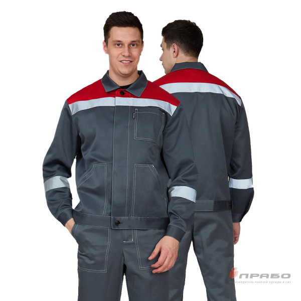 Костюм мужской "Пантеон 2 СОП" тёмно-серый/красный (куртка и полукомбинезон)