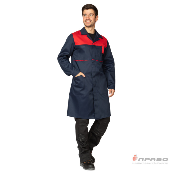 Халат мужской "Рейнир" тёмно-синий/красный