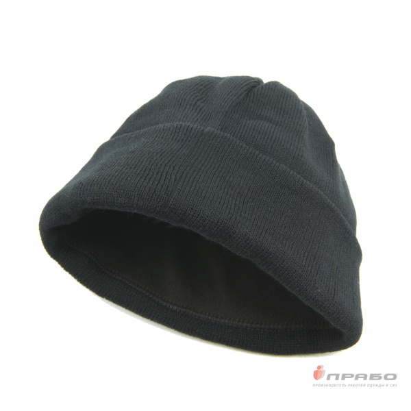 Шапка зимняя универсальная трикотажная на флисе чёрная