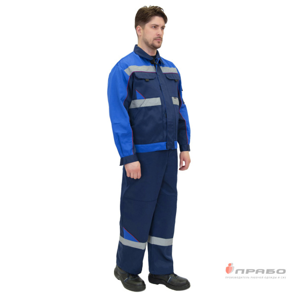 Костюм мужской летний "Базис" тёмно-синий/василёк (куртка и полукомбинезон)