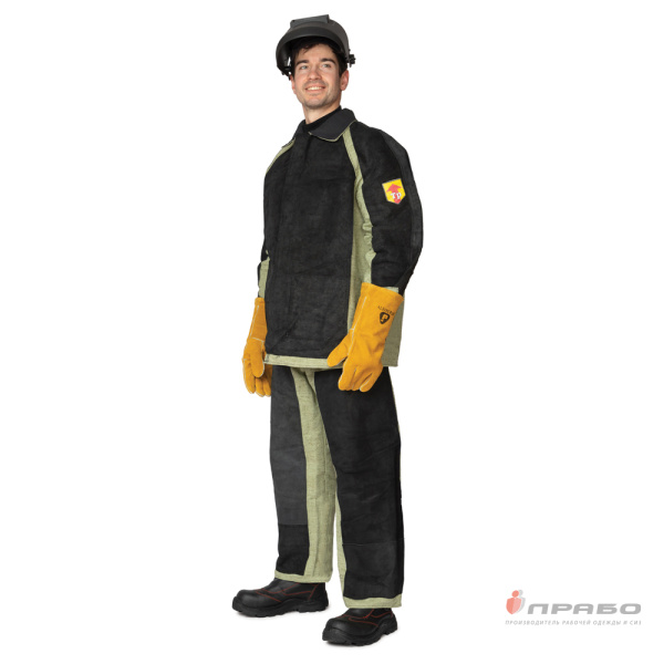 Костюм сварщика "Люкс" 2 класса чёрный/хаки со спилком площадью 2,3 м² (куртка и брюки)