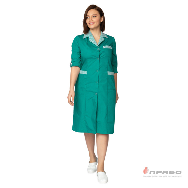 Халат женский "Хозяюшка" зелёный/полоска