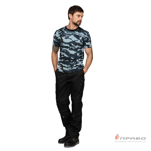 Футболка трикотажная камуфляжная город голубой