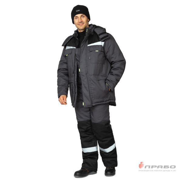 Костюм мужской утеплённый "Профессионал 2 Ультра" тёмно-серый/чёрный (куртка и полукомбинезон)
