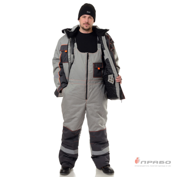 Костюм мужской утеплённый "Бренд" серый/серый (куртка и полукомбинезон)