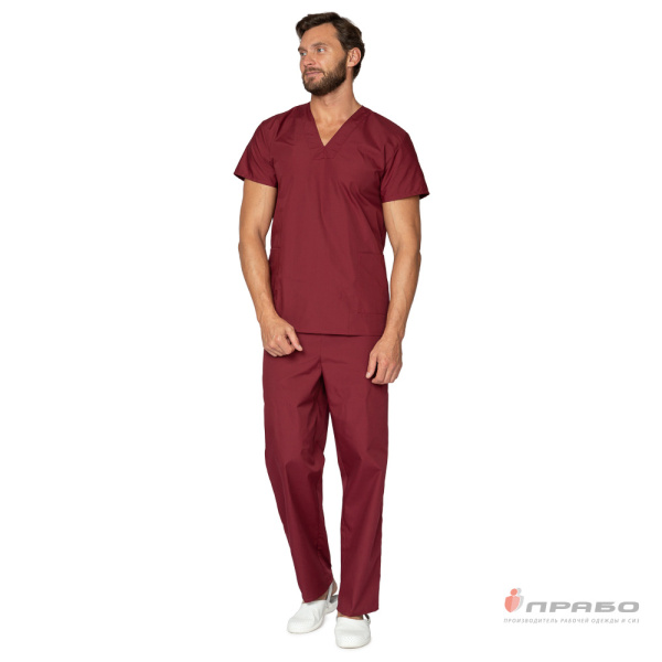 Костюм медицинский мужской "Хирург" бордовый (блузон и брюки)