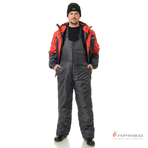 Костюм мужской утеплённый "Стимул" серый/красный (куртка и полукомбинезон)