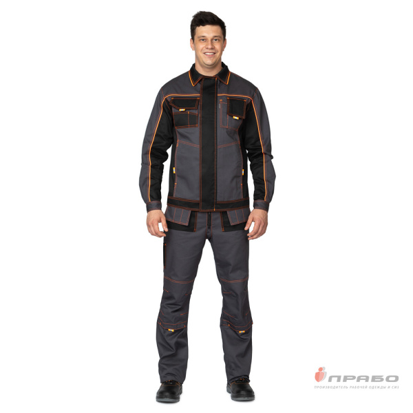 Костюм мужской "Бренд 2 2020" тёмно-серый/чёрный (куртка и полукомбинезон)