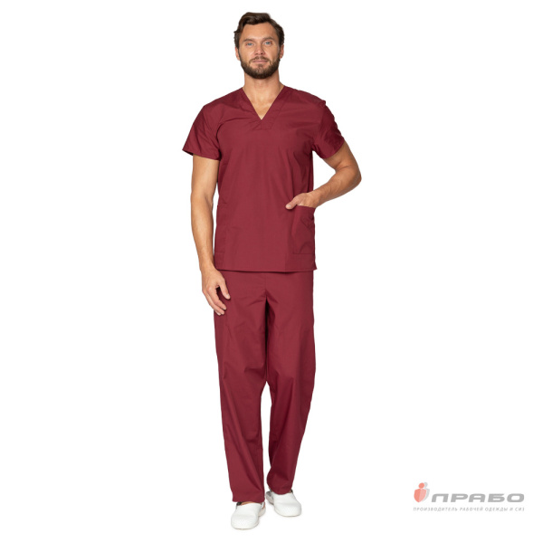Костюм медицинский мужской "Хирург" бордовый (блузон и брюки)