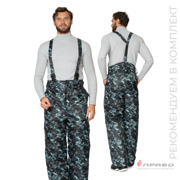 Брюки мужские утеплённые "Альфа" со съемными бретелями камуфляж город серый