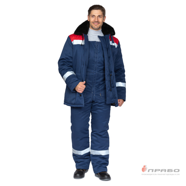 Костюм мужской утеплённый "Пантеон 2" тёмно-синий/красный (куртка и полукомбинезон)