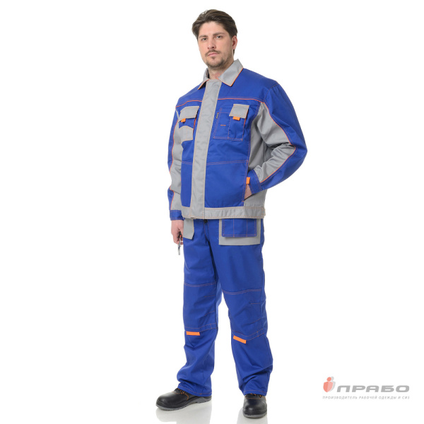 Костюм мужской "Бренд 2" василёк/серый (куртка и полукомбинезон)