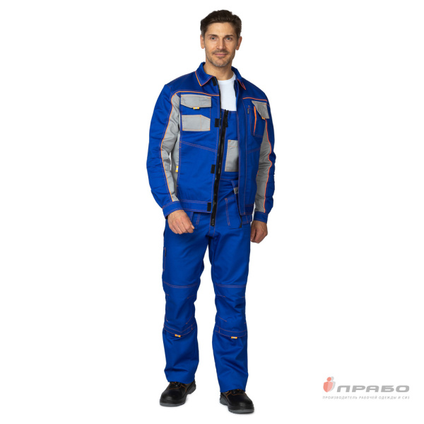 Костюм мужской "Бренд 2 2020" василёк/светло-серый (куртка и полукомбинезон)