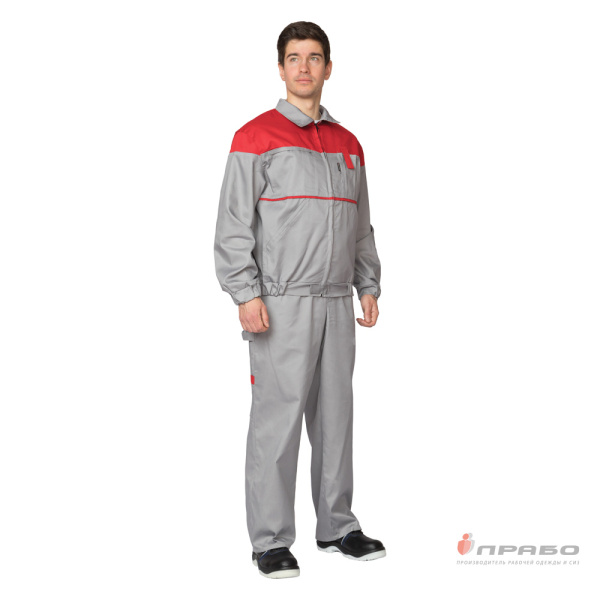Костюм мужской летний "Гудзон" серо-красный (куртка и полукомбинезон)
