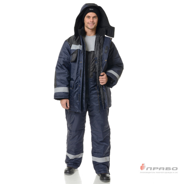 Костюм мужской утеплённый "Эверест плюс" синий/чёрный (куртка и полукомбинезон)