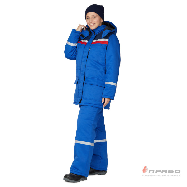 Костюм женский утеплённый "Стройка" (куртка и брюки) василёк/синий/красный