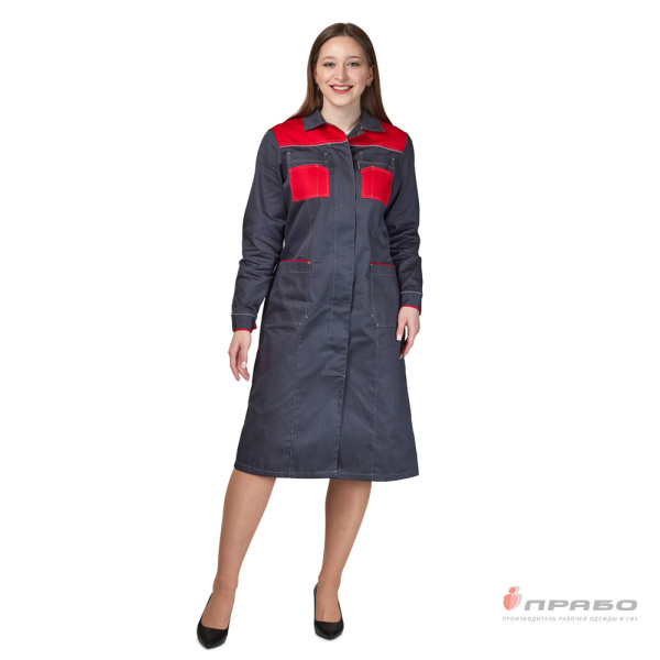 Халат женский "Бренд 2020" серый/красный