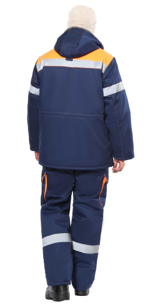 Костюм СИРИУС-ЛИДЕР-М куртка дл., п/к синий с оранжевым, мех. воротник, СОП