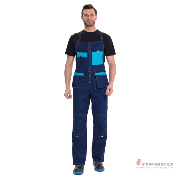 Костюм мужской "Бренд 2 2020" тёмно-синий/бирюза (куртка и полукомбинезон)