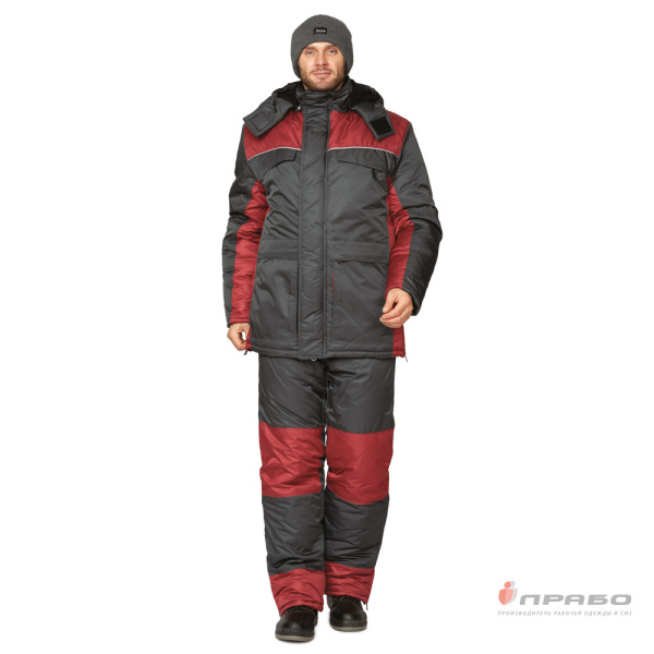 Костюм мужской утеплённый "Урал-Комфорт" серый/бордо (куртка и полукомбинезон)
