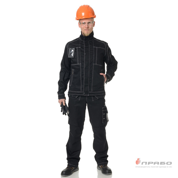 Костюм мужской "Викинг" чёрный из хлопковой ткани (куртка, брюки, ремень, футболка)