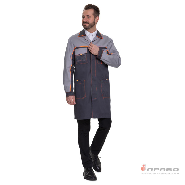 Халат мужской "Бренд" тёмно-серый/cветло-серый