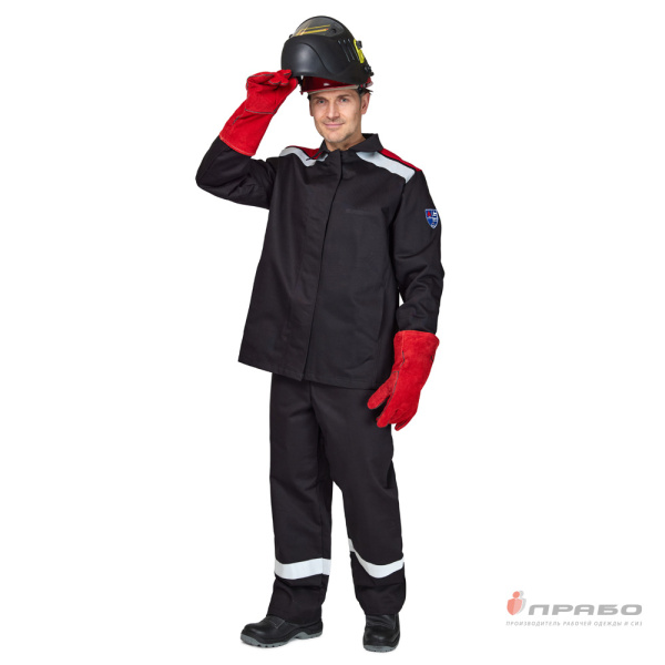 Костюм сварщика 2 класса защиты х/б с ОП-пропиткой чёрный/красный (куртка и брюки)