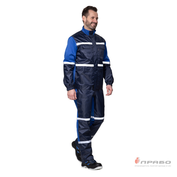 Костюм мужской "Автотехник" тёмно-синий/василёк (куртка и полукомбинезон)