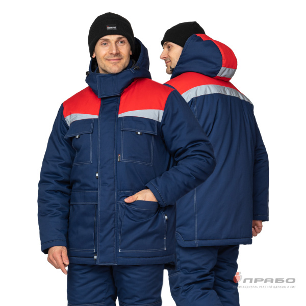 Костюм мужской утеплённый "Профессионал 2" тёмно-синий/красный (куртка и полукомбинезон)