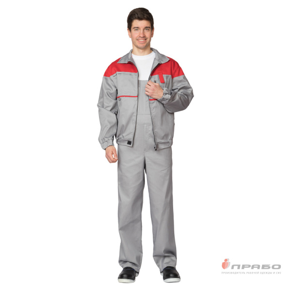 Костюм мужской летний "Гудзон" серо-красный (куртка и полукомбинезон)