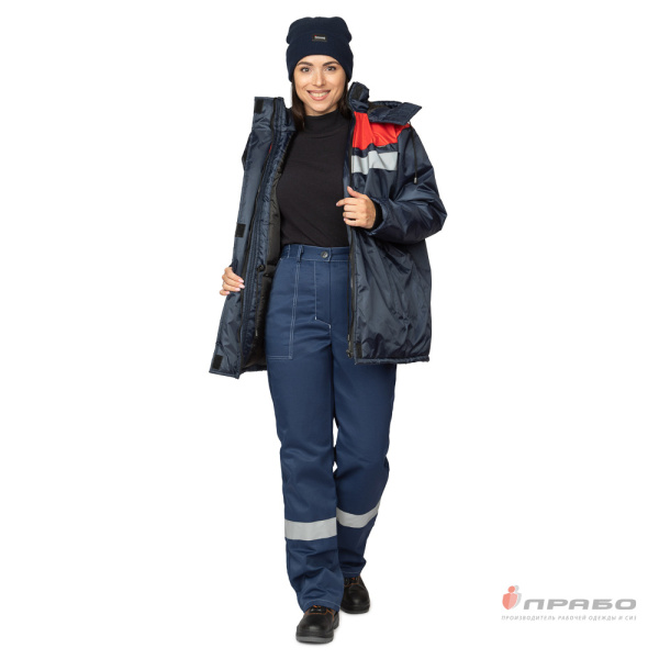 Куртка женская утеплённая "Сарма" тёмно-синяя/красная с капюшоном
