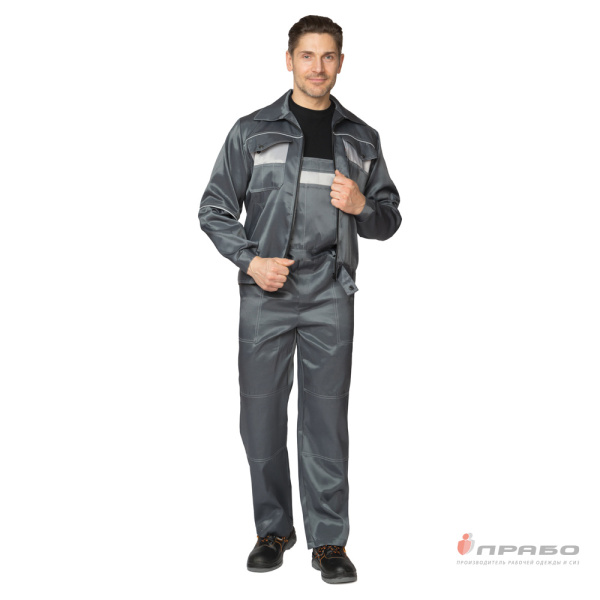 Костюм мужской "Лига" серый для защиты от ОПЗ (куртка и полукомбинезон)