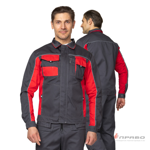 Костюм мужской "Бренд 2" тёмно-серый/красный (куртка и полукомбинезон)